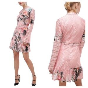 Pink Floral Lace-Trim Fit & Flare Dress